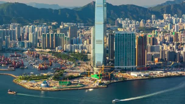 Beautifubeautiful West Kowloon skyline w Hong Kongu - Hpyerlapsel West Kowloon skyline w Hong Kongu - Hpyerlapse - Materiał filmowy, wideo