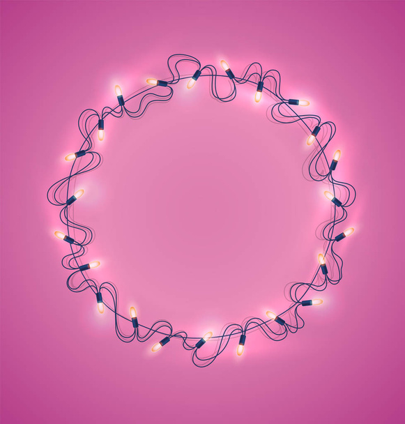 Vector christmas lights, realistic garland on pink - Vektör, Görsel