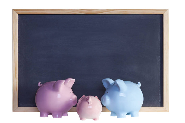 Piggy Bank Family in Front of Blackboard - Photo, Image