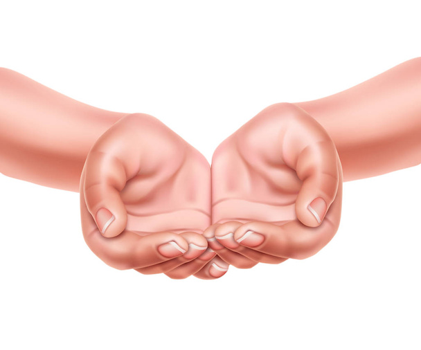 Realistic empty hands cupped together vector 3d - Vector, Image