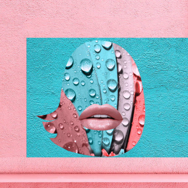 collage de arte contemporáneo. Forma de cabeza de mujer con labios
. - Foto, Imagen