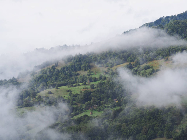 Köd, a falu, a Kárpát-hegység  - Fotó, kép
