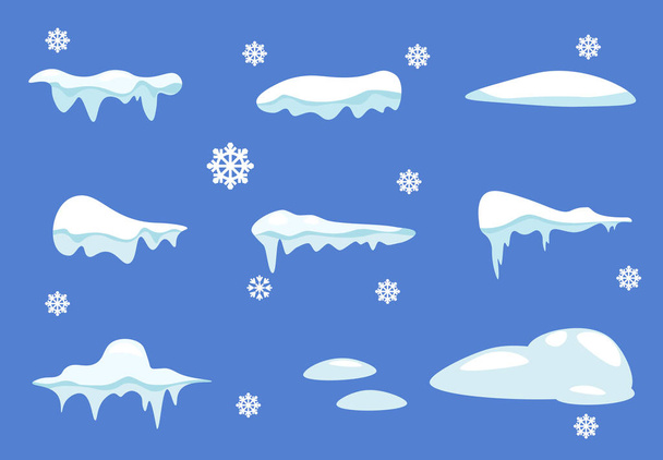 Kış süslemeleri. İzole kar örtüsü seti. Tasarımınız için karikatür şeklinde vektör şablonu. Kar yağışı ve hareket halindeki kar taneleri. - Vektör, Görsel