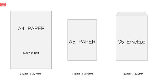 Illustration vectorielle créative du gabarit d'enveloppes en papier blanc blanc C5 isolé sur fond blanc. Tandard international A5 tailles. Art design vide exemple lettre d'emballage. Élément graphique
 - Vecteur, image