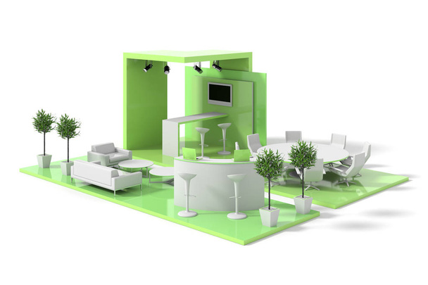 3D-groene tentoonstelling staan model op witte achtergrond - Foto, afbeelding