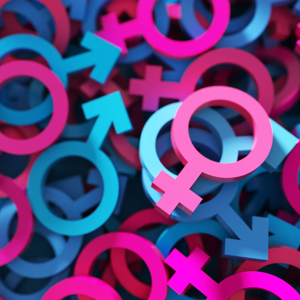 colorful pink blue Male and female infinite signs, 3d rendering  - Photo, Image