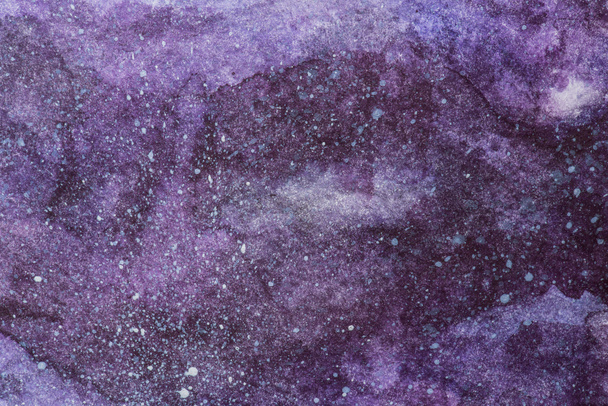 full frame image of universe painting with purple watercolor paint as space - Photo, Image