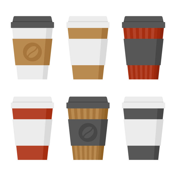 Coffee Cup Set on White Background. Flat Style Vector - Vektör, Görsel