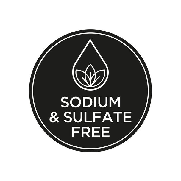 Sodio y sulfato Icono gratuito para etiquetas de champú, mascarilla, acondicionador y otros productos para el cabello. Blanco y negro
. - Vector, Imagen