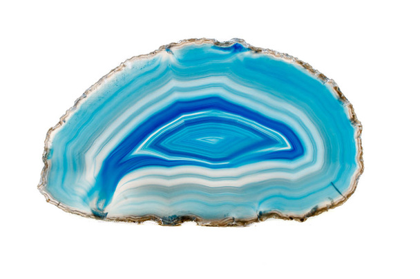 Macro mineral stone Blue Agate breed a white background close up - Photo, Image