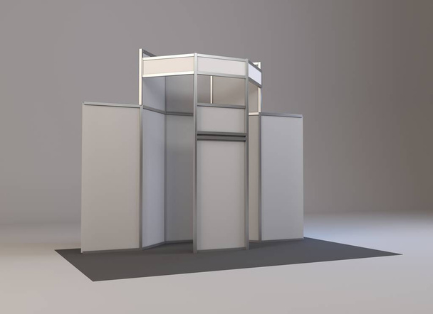 Una simple cabina de ferias. Ilustración 3d aislada sobre fondo blanco - Foto, imagen