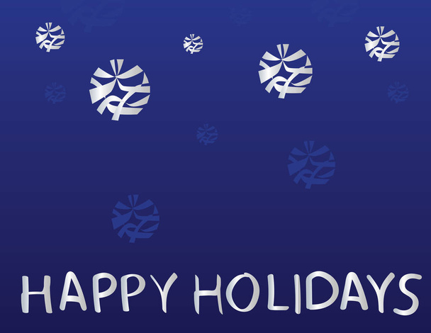 Boldog ünnepek, üdvözlőkártya és szürke karácsonyi díszek a kék háttér - Vektor, kép