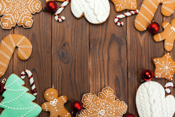 Christmas cookies on  wood background - Photo, Image