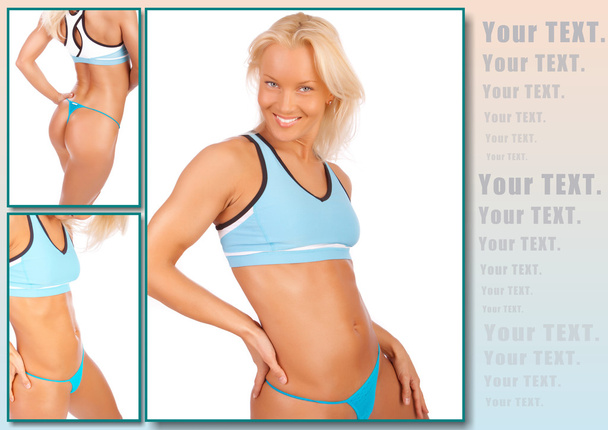 heiße blonde Frau demonstriert ihren gut trainierten Körper - Foto, Bild