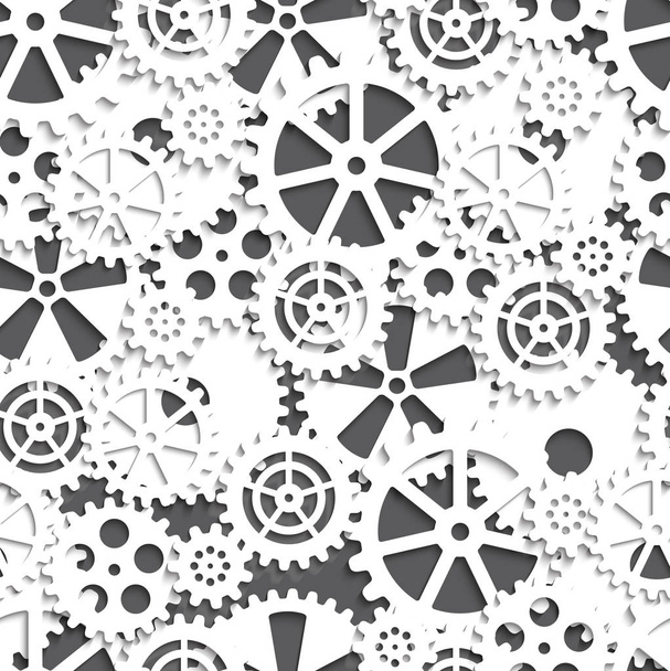 white gears on a black  background, seamless pattern, illustration clip-art - Vettoriali, immagini