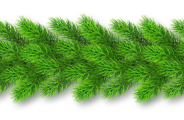 Seamless realistic Christmas garland from fir tree branches with shadow - Vector, Image