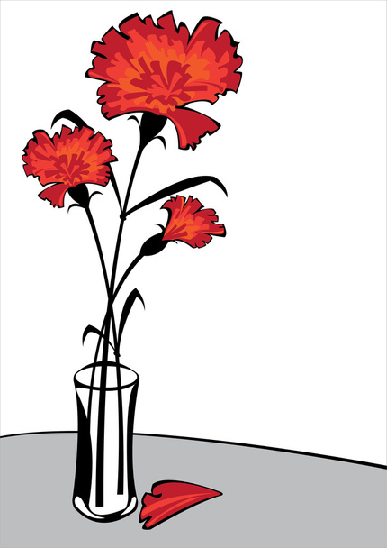 red vector carnations in vase isolated on white background with copyspace - Vector, Image