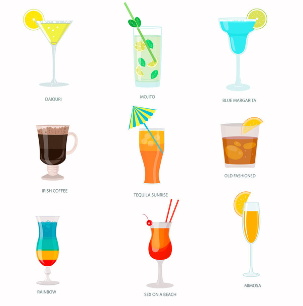 Set of handmade cocktails with inscriptions. Summer holiday and beach party concept. - Vetor, Imagem
