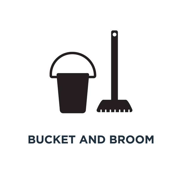 Bucket and broom cleaning icon. Simple element illustration. Bucket and broom cleaning concept symbol design, vector logo illustration. Can be used for web and mobile. - Vector, Image