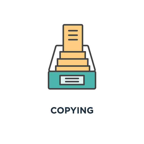 copying icon, data transfer, file sharing or sending documents from one file folder to another, outline on white, modern trendy ui design,, uploading process - Vector, Image