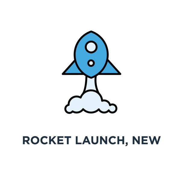 rakéta-dob, új ötlet, üzleti elkezd dob projekt start ikon, szimbólum, a fejlesztés és a dob egy új innováció termék a piacon, aranyos vázlatot, koncepció - Vektor, kép