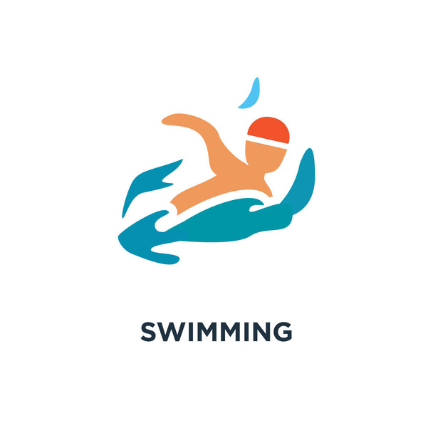 κολύμπι στο εικονίδιο. πισίνα έννοια σύμβολο σχεδιασμού, εικονογράφηση φορέα Αθλητισμός κολύμπι νερό - Διάνυσμα, εικόνα