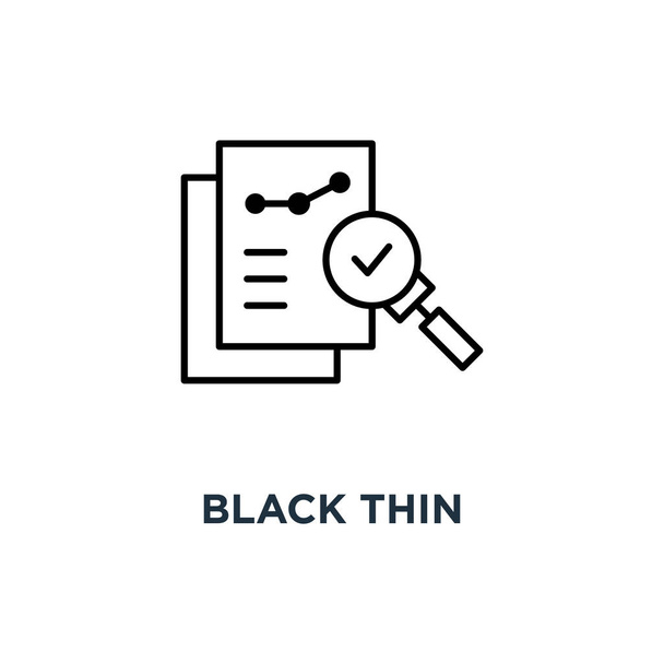 black thin assessment result, of bill icon, symbol invoice or description research and internal feedback, linear regulatory policy logotype graphic stroke art design concept - Vector, Image