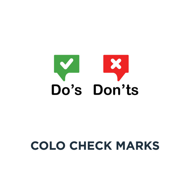 dos と donts アイコン、シンプルな記号のような色のチェック マーク ラウンド推奨事項のチェックリストの白コンセプトにトレンド ロゴ グラフィックの概要デザイン レビューや評価 - ベクター画像