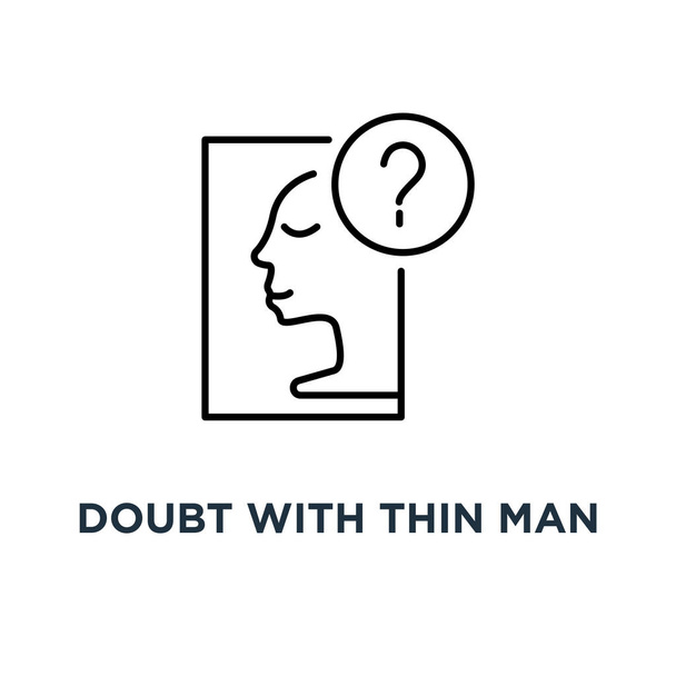 doubt with thin man icon, symbol of choice opportunity or decision by intuition concept stroke style trend modern simple person imagine logotype graphic art round design - Vector, Image