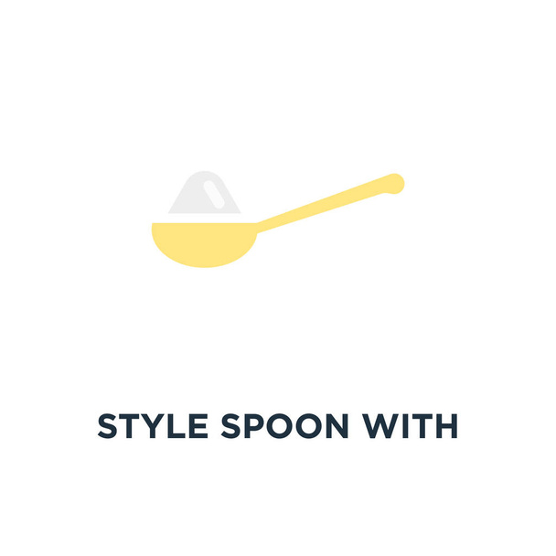 styl lžíce cukru nebo soli ikona, symbol lžičku s jogurtem nebo zakysanou smetanou pro zdravé vaření nebo cukrovinky koncept kreslený minimální trend moderní foodie logotyp jednoduché grafika na bílém - Vektor, obrázek