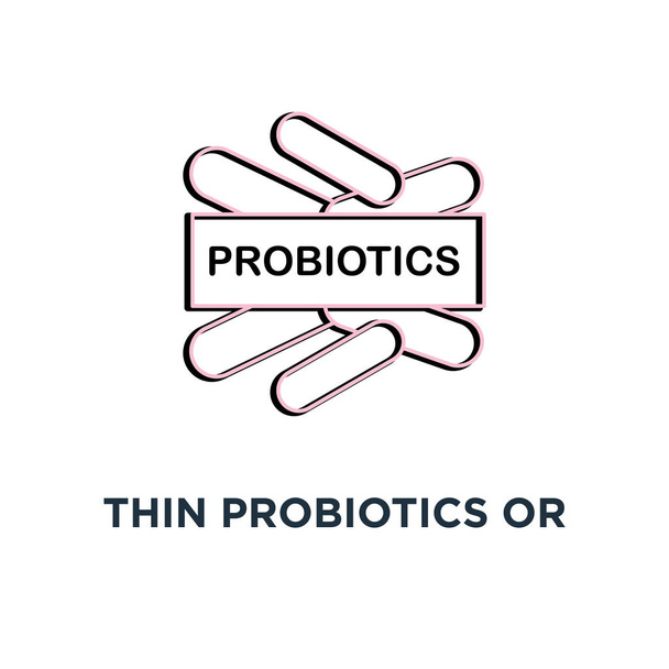 dünne Probiotika oder Lactobacillus grünes Symbol, Symbolkontur Trend Bifidobacterium Logotyp Grafik-Design-Konzept von Präbiotika wie ibs gastrointestinale Therapie - Vektor, Bild