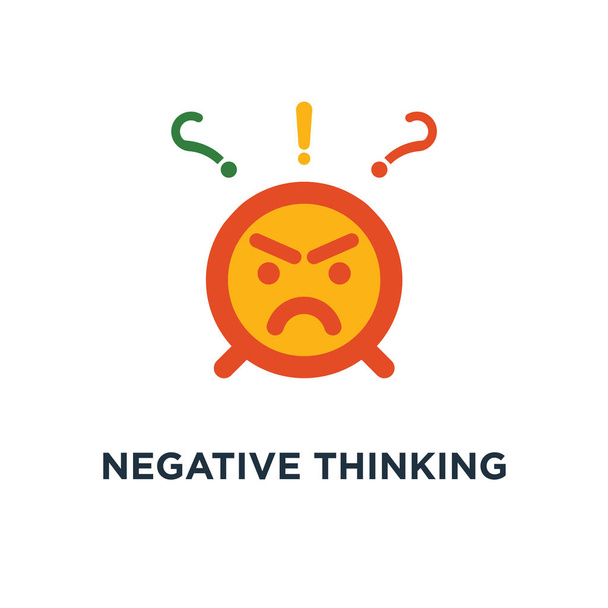 negative thinking icon. bad experience feedback, mad emoticon sticker, hate and furious concept symbol design, unhappy client, difficult customer, poor service quality, angry red face vector illustration - Vector, Image