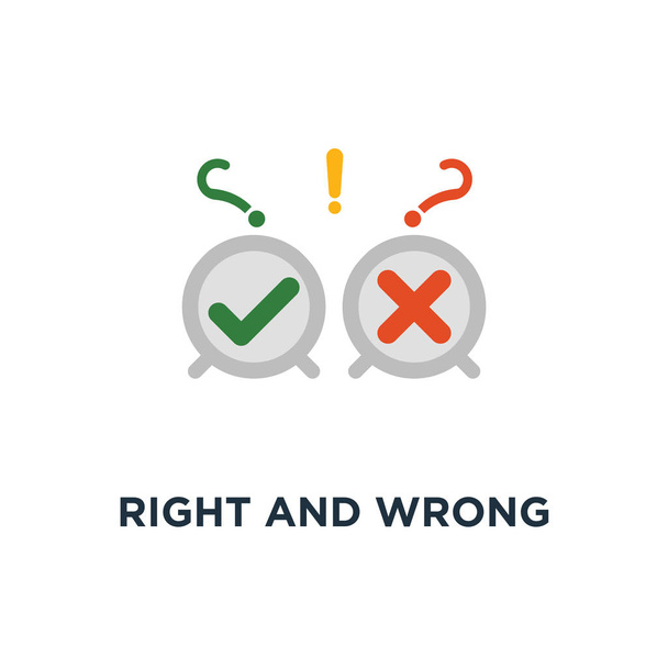 right and wrong answer icon. good and bad experience, undergo survey, ok and error button concept symbol design, customer feedback, positive or negative service assessment, vote, true or false questionnaire vector illustration - Vector, Image