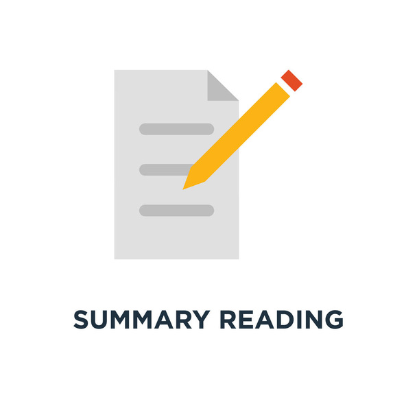 summary reading icon. brief report, contract terms and conditions, education test, exam preparation concept symbol design, assignment, storytelling and copywriting, creative writing, grammar review vector illustration - Vector, Image