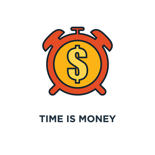 il tempo è l'icona del denaro. orologio e moneta, progettazione di simboli del concetto di profitto e beneficio, investimento finanziario a lungo termine, risparmio superannua, reddito futuro, illustrazione vettoriale annuale delle entrate
 - Vettoriali, immagini