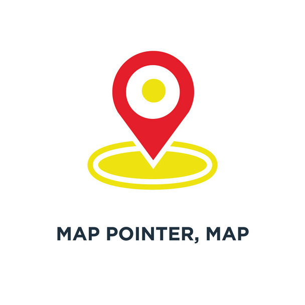 térkép mutató, térkép tű, térkép ikon. nyíl pin, iránytű helyét koncepció szimbólum tervezés, vektor illusztráció - Vektor, kép