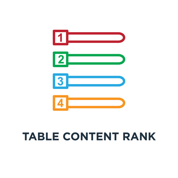 tabla de contenido icono de rango. tabla contenido rango concepto símbolo diseño, vector ilustración
 - Vector, Imagen