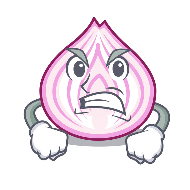 Angry sliced onion in cutting board cartoon vector illustration - Vector, Imagen