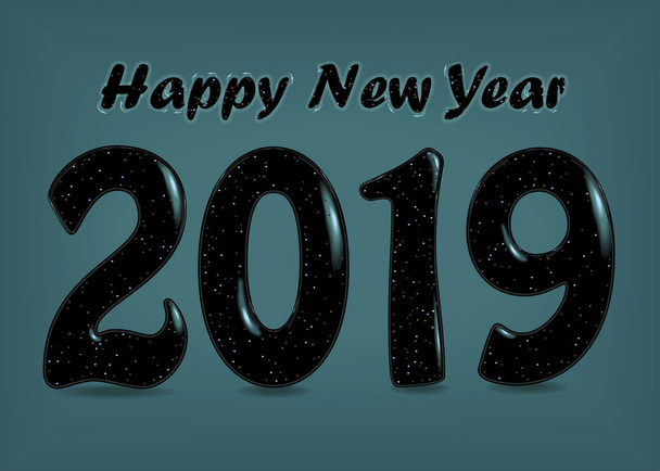 Happy New Year 2019. Black artistic numbers with spray and sparkls decor. Vector Illustration - Vector, Image