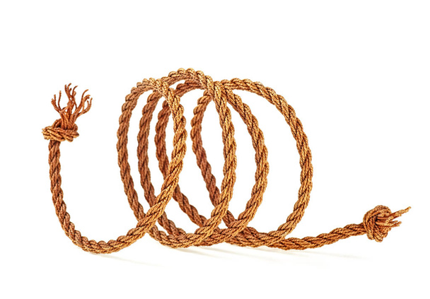 Rope on white background. Shape of spiral. - Foto, afbeelding