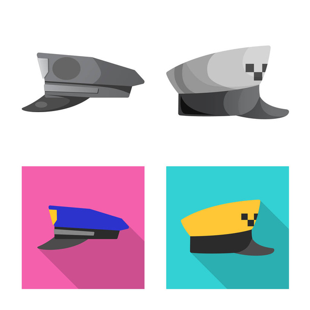 Vector design of headgear and cap logo. Set of headgear and accessory stock vector illustration. - Vetor, Imagem