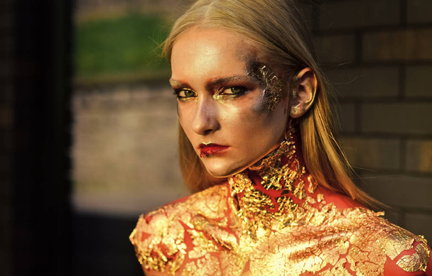 Woman with fantasy makeup, creative body art - Fotoğraf, Görsel