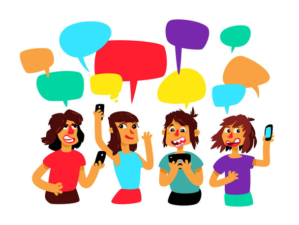 A group of people with comic bubbles are debating. Vector. People chat. Illustration in the cartoon style. The illustration is isolated on a white background. Mascots. Characters for the poster and site. - Vector, Image