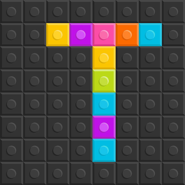 colorful brick block letter T, black block background, flat design - Vector, Image