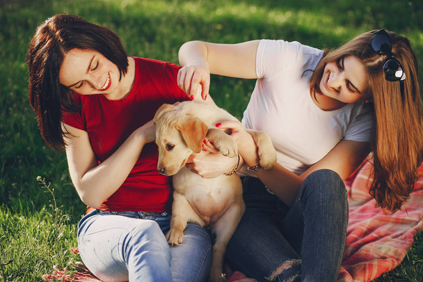 girls with dog - Valokuva, kuva
