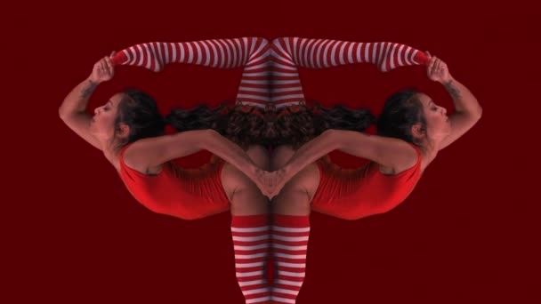 Young woman in red gymnastic body doing exercises  - Footage, Video