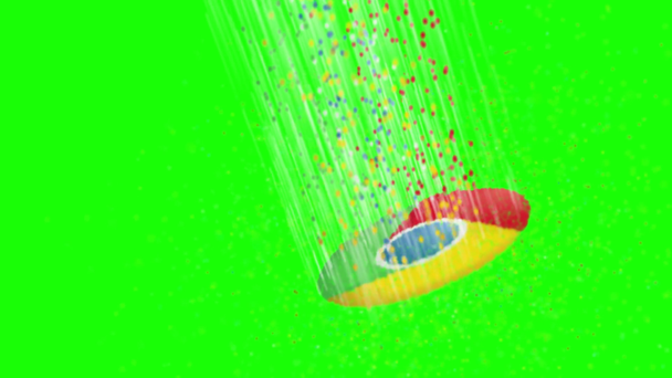 chrome browser icon tearing on particles footage isolated on green - Materiał filmowy, wideo