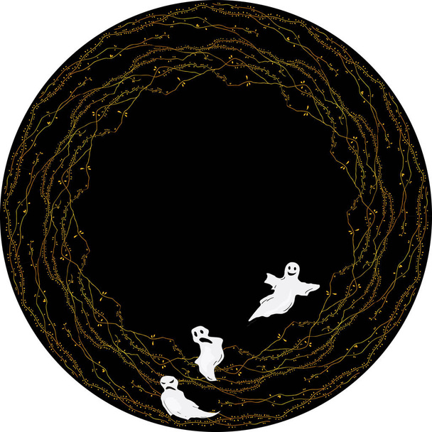 3 つの面白い幽霊と円形ベクトル フレーム - ベクター画像