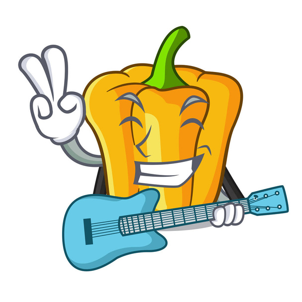 With guitar sweet yellow pepper in the kitchen cartoon - Vektori, kuva