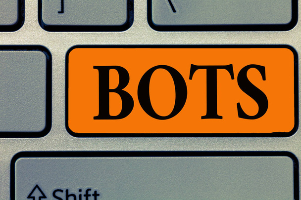 Woord schrijven tekst Bots. Businessconcept voor Automated programma dat wordt uitgevoerd via het Internet kunstmatige intelligentie - Foto, afbeelding